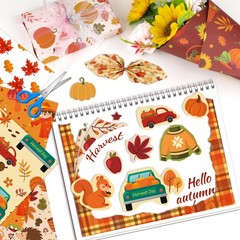 Konsait 24 Sheets Fall Scrapbook Paper 12×12 Double Sided Autumn Orange