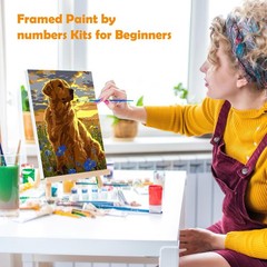 Paint by Numbers Kit for Adults with Frame, Dog Paint by Number Canvas, Flowers