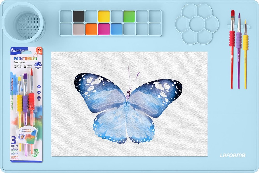 Silicone Painting Mat, 23.6 x 15.8in Art Mat with 3 Brushes, Painting Station…
