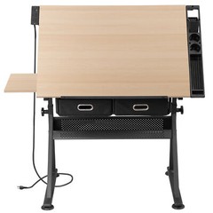 Multi Purpose Drafting Table Art Desk With Slide Out Surface And Storage Drawers