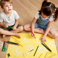 JJUNW 12 Pcs Drawing Stencil, Geometric Stencils Art Painting 5in, Beige
