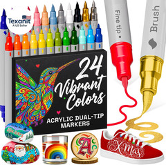 24 Acrylic Paint Markers – Paint Pens for Calligraphy, Brush + Fine Tips – for F