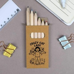 6 x ‘Crazy Cat Lady Feline Friends’ Short Colour Pencils (PE00079184)