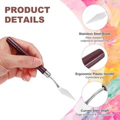 7.09″ 8 Pcs Stainless Steel Palette Knife Round Plastic Medium Pointed, Dark Red