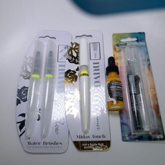 Mixed Media Art Supply Lot Nuvo Water Brushes Dylusions Paint Pens Watercolor