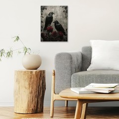 Crow Canvas Wall Art Gothic Romantic Painting Picture Framed for Bathroom Bed…