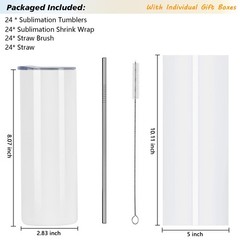24 Pack Sublimation Tumblers Bulk 20 oz Skinny Straight, Sublimation Blanks D…