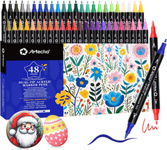 Acrylic Paint Markers 48 Colors, Acrylic Paint Pens with Brush Tip and Fine Tip