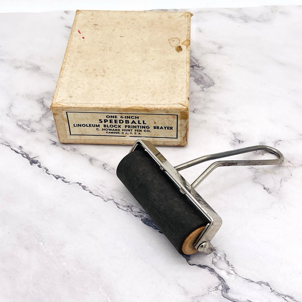 Vintage Speedball Brayer Rubber Ink Roller 4” Linoleum Block Printing
