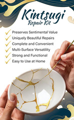 Kintsugi Repair Kit for Ceramics, Kintsugi Japanese Pottery Repair Kit W/Practic