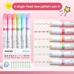 6 x Line Pattern Roller Pen Highlighter Pens, Curve Liner, Pattern Drawing