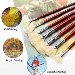 Fan Brush for Painting, 7 Pieces Set with Hog Bristle Large, Red