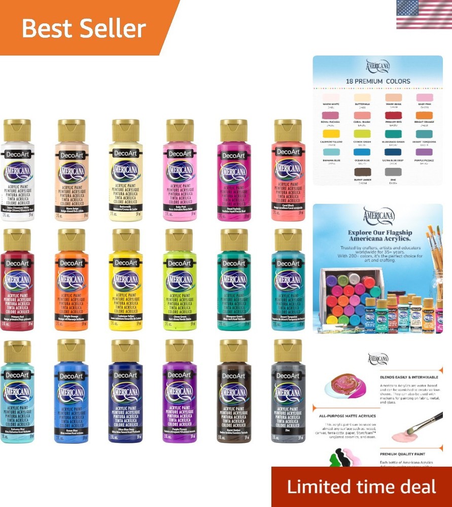 Vibrant Americana Acrylic Paint 18-Color Set – Perfect for DIY and Canvas Art