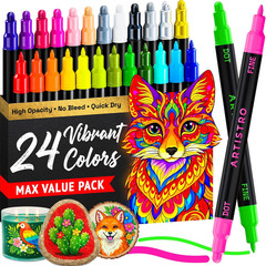 24 Precision Dual-Tip Acrylic Paint Markers – Paint Pens Set with Dot & Fine Tip