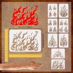 FINGERINSPIRE 8pcs Flames Drawing Painting Stencils 11.6×8.3inch,