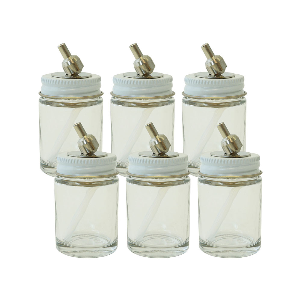 VL-1-OZ-6P 1oz Glass Bottle Assemblies 6 Pk For Paasche VL/MIL/TS/SI Airbrushes