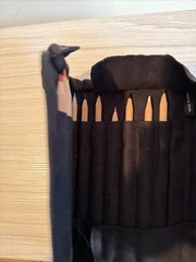 Black Faux Leather Folding Pencil Holder Case Snap Shut 8”x5.5” Holds 14 Pencils