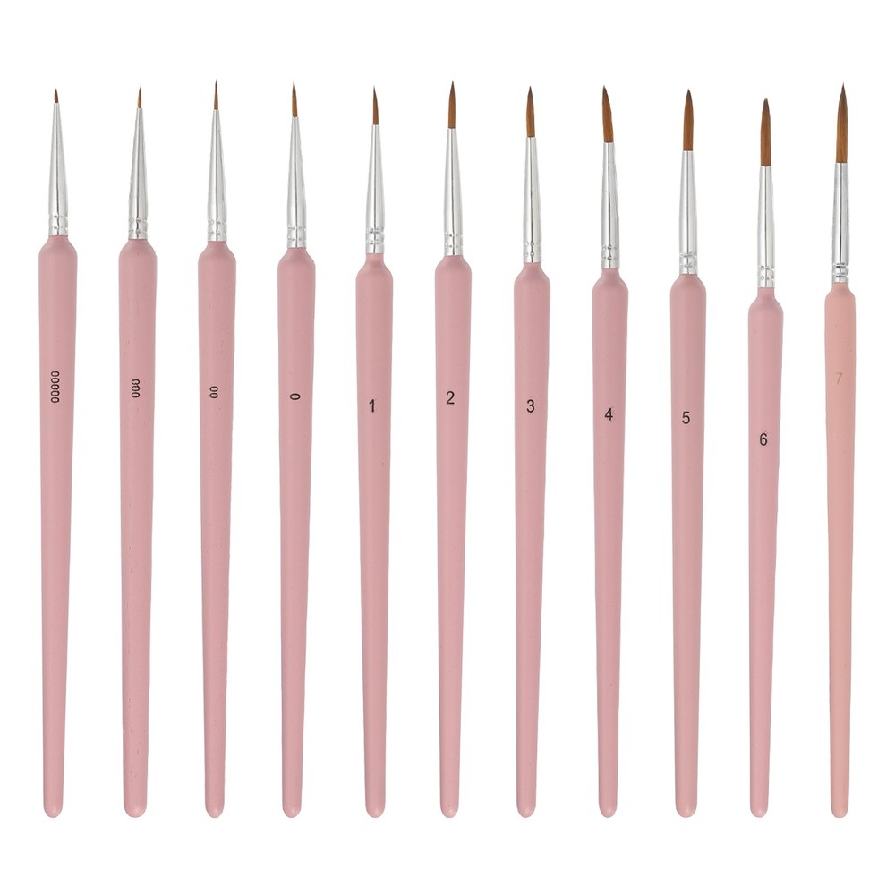 11 Pcs Detail Paint Brushes 5.5mm-21mm Tip (00000/000/00/0/1/2/3/4/5/6/7), Pink