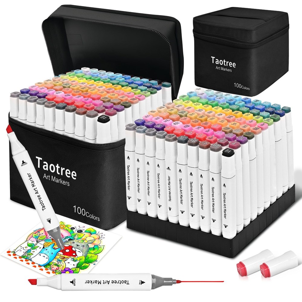 Best Taotree Alcohol Markers Set 100 Colors with Case & Holders Dual Tips Art