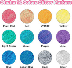 Glitter Markers Pen: 12 Glitter Colors Metallic Shimmer Marker Fine Tip Water-Ba