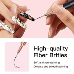 Komall Metallic Nail Art Brushes, 5Pcs Liner Brush Set, UV Gel Polish Black