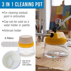Deluxe Airbrush Cleaning Kit, 3 in 1 Airbrush Clean Pot, Holder Brushes Set