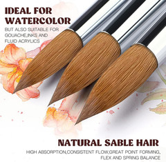 Sable Watercolor Brushes 9Pcs Professional Superior Kolinsky Watercolor Paint Br