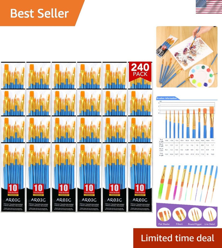 240-Piece Nylon Paint Brush Set – Multi-Use for Oil, Acrylic & Watercolor Art