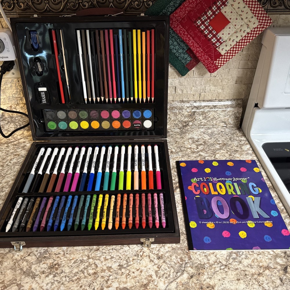 85 Piece Deluxe Professional Art Kit, With Brand New Coloring Book.