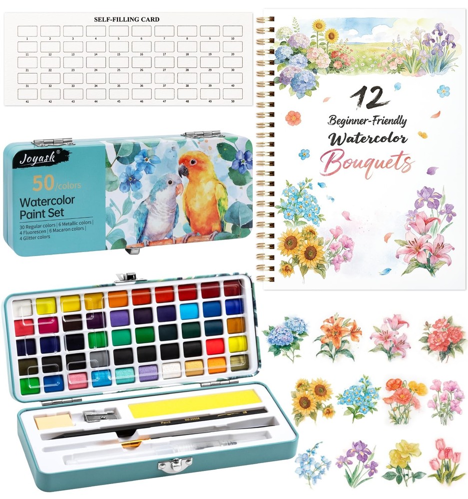 Watercolor Workbook, Water Coloring Book, 12 1 Count (Pack of 1), Flowers
