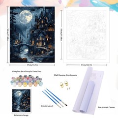 Paint by Numbers Kit for Adults, Paint by Numbers for Beginner Moonlit Castle, P