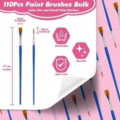 Small Paint Brushes Bulk, 110 Pcs Flat Tip round Acrylic Paint Brushes for Kids