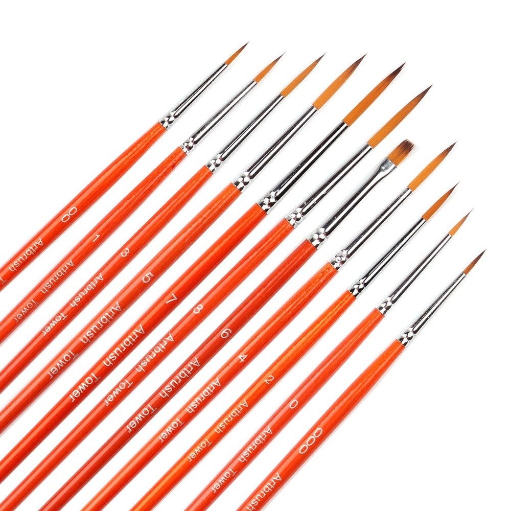 Small Enamel Paint Brushes Set – 11 Pieces Detail 11 Piece Brush Set, Red