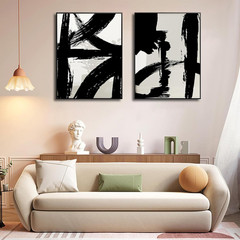 Black and White Brush Stroke Wall Art Modern Abstract Minimalist Ink Line Painti