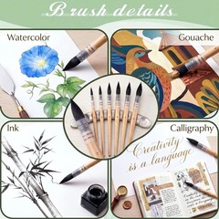 Nylon Watercolor Paint Brushes Set Birch Wood Handles 7 Sizes 7 PCS