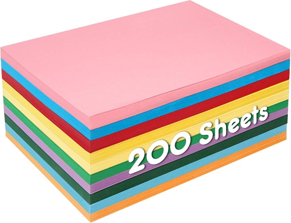 200Sheets Multicolored Card Stock Printer Paper Construction Paper for Scrapbook