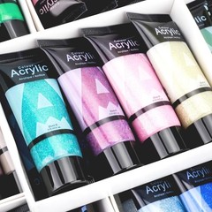 Non Toxic Glitter Acrylic Paint Set 8 Colors for Art Projects and Crafts