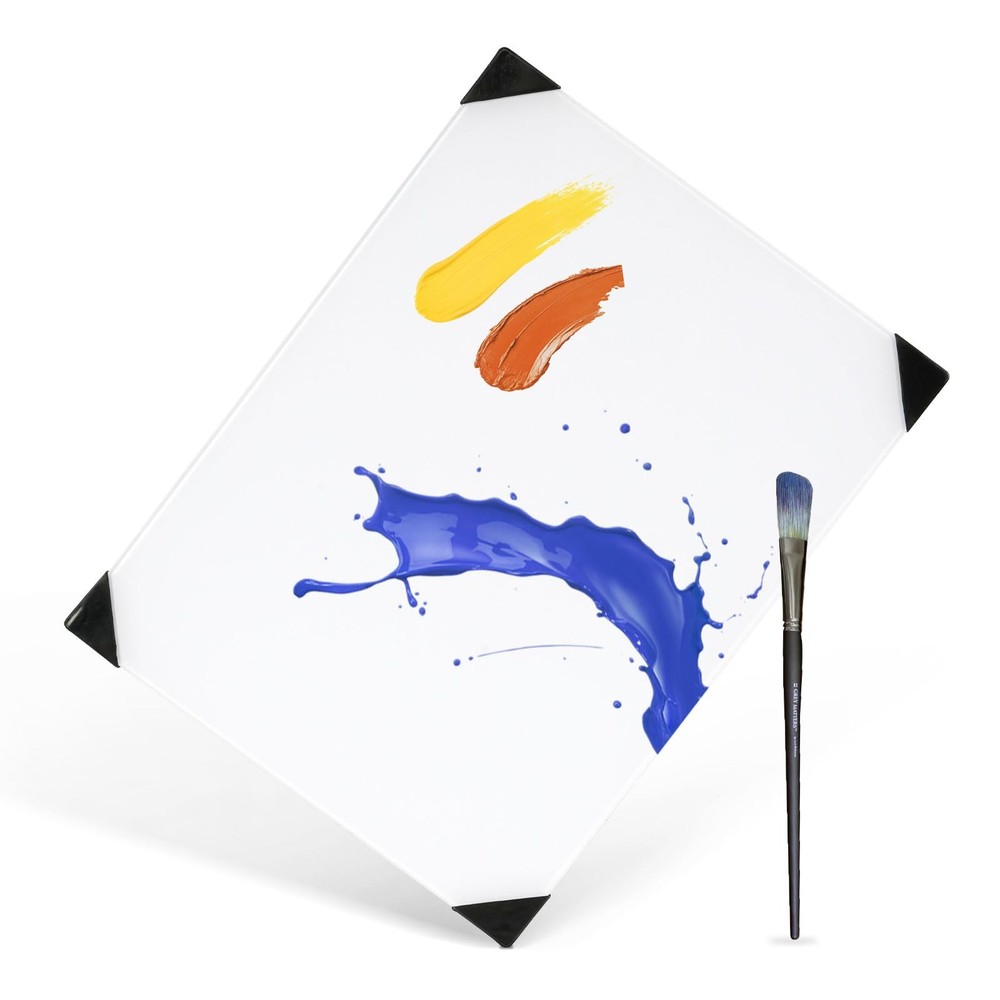 QUEENLINK Glass Palette for Oil Painting 12 x 9 12″ x 9″ x 0.2″, 1pc-white
