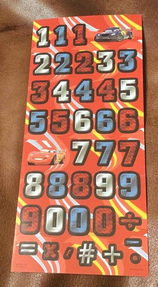 Disney Pixar 123 Number Stickers Cars Movie Theme LIGHTNING MCQUEEN & RACE CAR