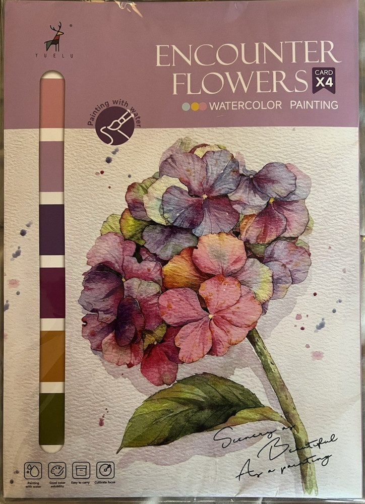 Yuelu Set of 4 Watercolor Painting Flower Cards with Paint Just Add Water NIP