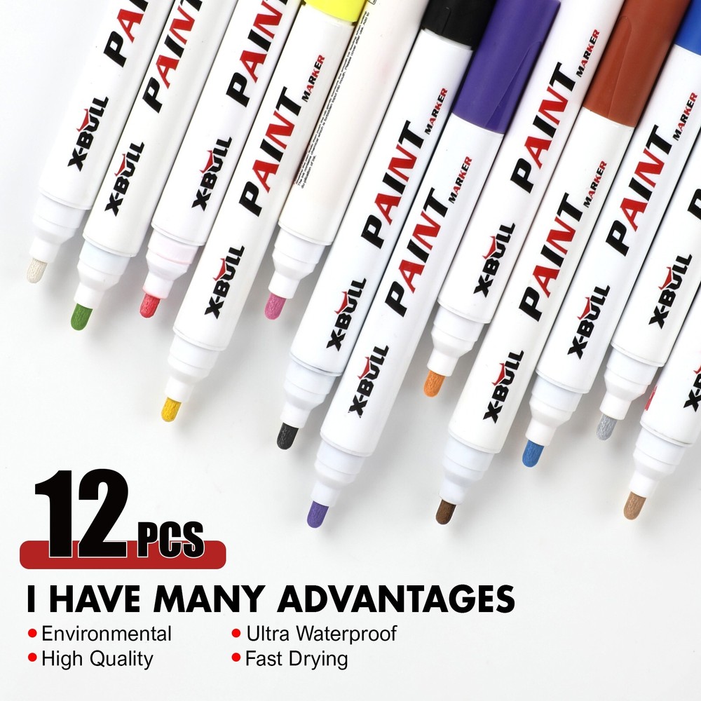 12Pcs Waterproof Permanent Paint Marker Pen For Car Tyre Tread Rubber Metal