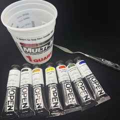 Golden OPEN Slow-Drying Acrylics Set Of 7 w/1 Qt Bucket & Palette Knife NEW