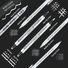MARTCOLOR White Pens Set, 05/08/10mm Assorted Tip 1 Count (Pack of 7),