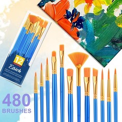 40 Pack Paint Brushes Set – Nylon Hair Round & Pointed Tips for Acrylic, Waterco