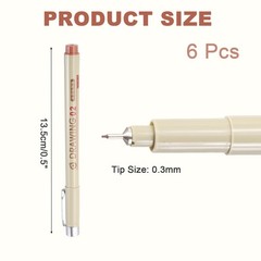6Pcs 0.3mm Fineliner Ink Pens(Brown)