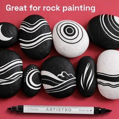 ARTISTRO Acrylic Paint Pens – Dual Tip 5 Count (Pack of 1), Black&White