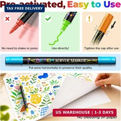 Betem Dual Tip Acrylic Paint Pens, 24 Colors Paint Markers for Glass, Window, Fa