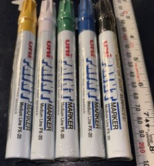 5X Uni-Paint PX-20 Oil-Based Paint Marker Medium Line (BLK, WH, YEL, GRN, BLUE)