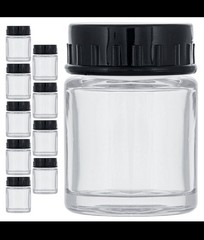 10pk Airbrush 3/4oz Glass Jar Bottles with Plastic Lids, Store Paint Siphon Feed