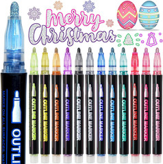 Glitter Markers Outline Pens Metallic,12 Christmas Gifts Stocking Stuffers Teen